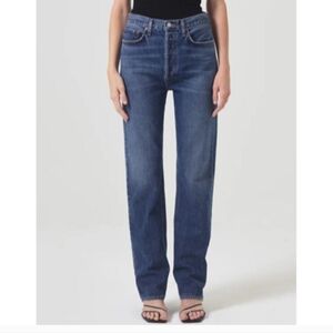 Agolde 90's Pinch Waist High Rise Straight Leg Navigate Blue Organic Cotton 30